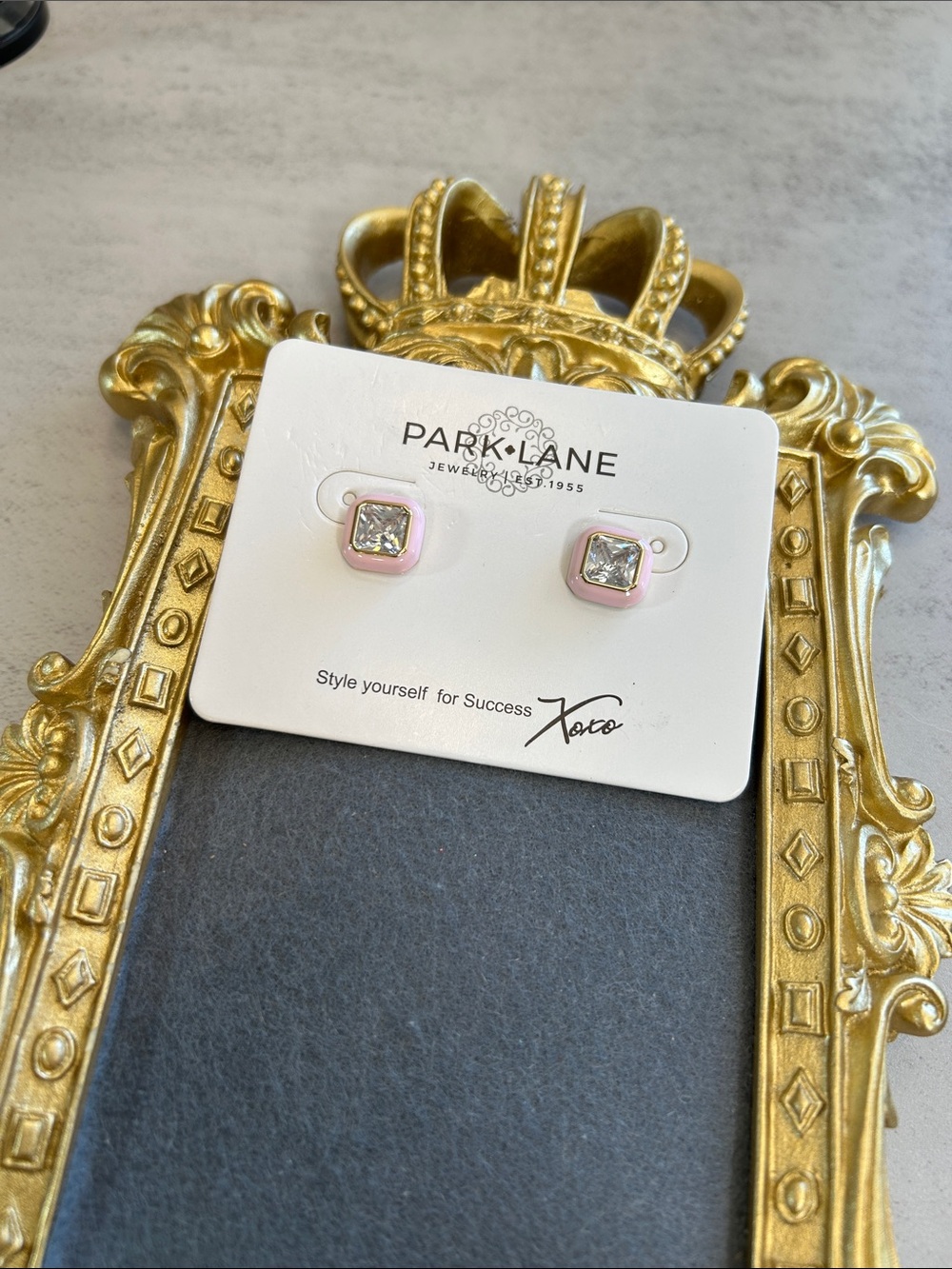 Park Lane Pink Square CZ Stud Earrings with Clear Stones